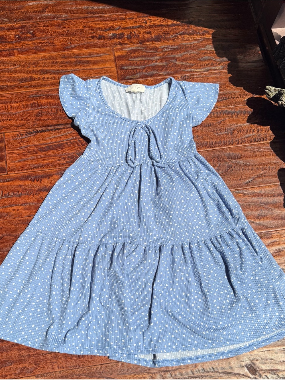 Jessica Simpson Blue Dot Tie-Front Flutter Sleeve Dress